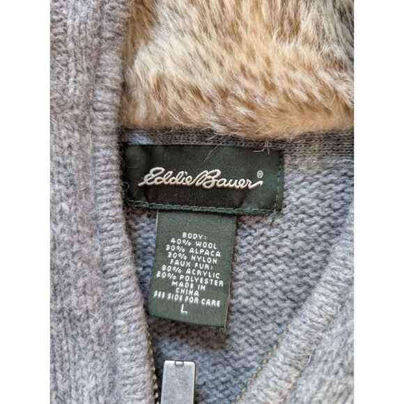 Eddie Bauer Womens Gray Wool Alpaca Zip-Up Vest W/ Faux Fur Collar Size L - Picture 5 of 5